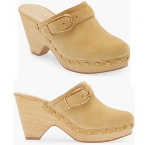 VERONICA BEARD Hendrix Beige Suede Clogs Shoes Heels Mules Buckle Detail size 11